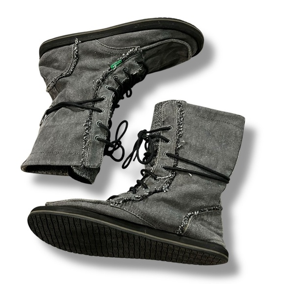 Sanuk Stevie Side Walk Ankle boots Combat Canvas Laceup Grunge Minimalist size 6 - Picture 2 of 11